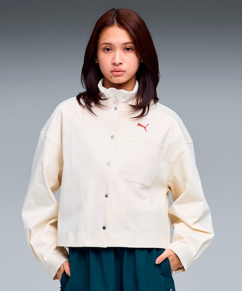 PUMA（プーマ）の「PUMA プーマ ウィメンズ エレベーテッド デニムライク ジャケット DENIM LIKE J（ナイロンジャケット・レディース・ネイビー/オフホワイト・X-LARGE/LARGE/MEDIUM/SMALL）」の2枚目の写真