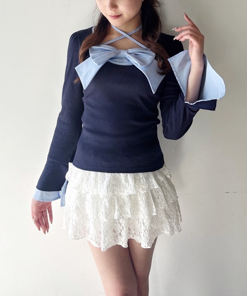 one way（ワンウェイ）の「リボントップス（Tシャツ/カットソー・レディース・ブラック/ブラック系その他/ネイビー/ホワイト・FREE）」の11枚目の写真