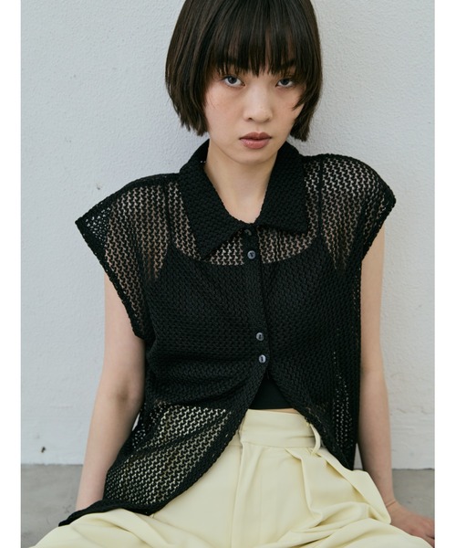 AIC.(エーアイシー)の「メッシュレースポロトップス(ポロシャツ・レディース・アイボリー/ブラック・FREE)」の13枚目の写真