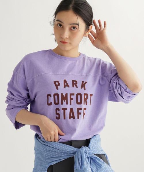 studio CLIP(スタディオクリップ)の「【daily CLIP】ピグメントフロッキープリントT(Tシャツ/カットソー・レディース・ネイビー/パープル/ピンク・FREE)」の3枚目の写真