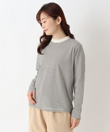 クルーネック 長袖細ボーダープルオーバー