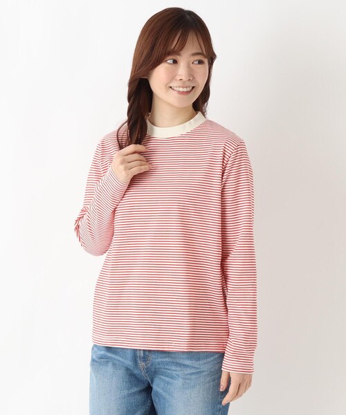 one'sterrace(ワンズテラス)の「クルーネック 長袖細ボーダープルオーバー(Tシャツ/カットソー・レディース・グリーン系その他6/ブラック系8/レッド系9/ベージュ系その他7/アイボリー系8・02)」の5枚目の写真