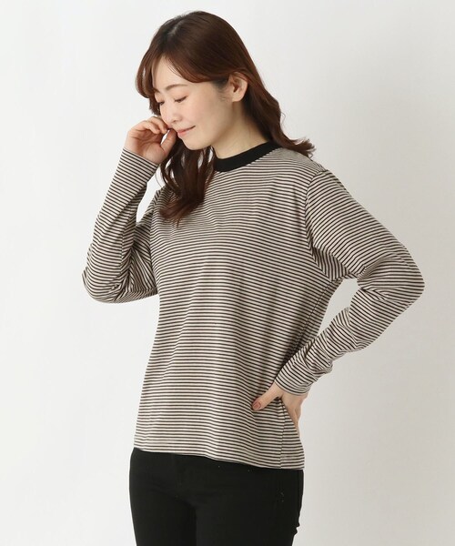 one'sterrace(ワンズテラス)の「クルーネック 長袖細ボーダープルオーバー(Tシャツ/カットソー・レディース・グリーン系その他6/ブラック系8/レッド系9/ベージュ系その他7/アイボリー系8・02)」の1枚目の写真