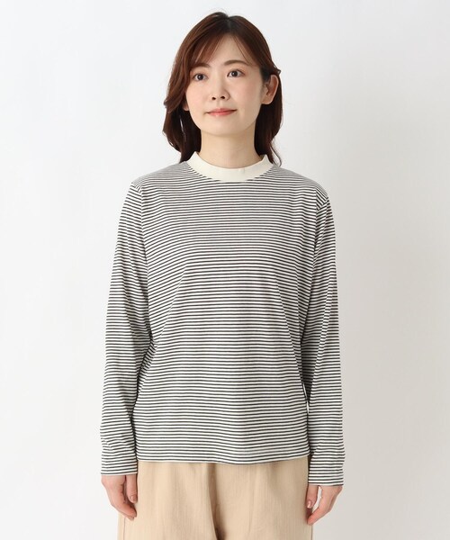 one'sterrace(ワンズテラス)の「クルーネック 長袖細ボーダープルオーバー(Tシャツ/カットソー・レディース・グリーン系その他6/ブラック系8/レッド系9/ベージュ系その他7/アイボリー系8・02)」の6枚目の写真