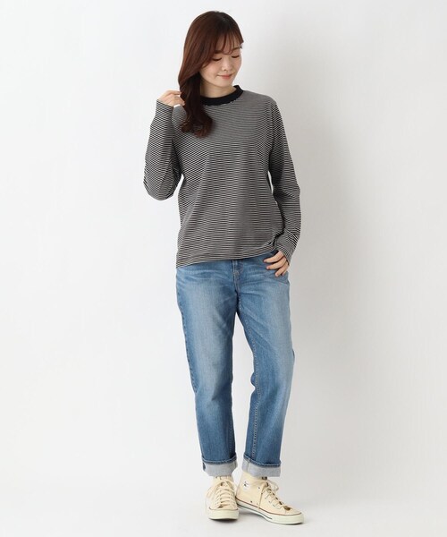one'sterrace(ワンズテラス)の「クルーネック 長袖細ボーダープルオーバー(Tシャツ/カットソー・レディース・グリーン系その他6/ブラック系8/レッド系9/ベージュ系その他7/アイボリー系8・02)」の14枚目の写真