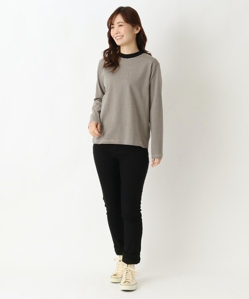 one'sterrace(ワンズテラス)の「クルーネック 長袖細ボーダープルオーバー(Tシャツ/カットソー・レディース・グリーン系その他6/ブラック系8/レッド系9/ベージュ系その他7/アイボリー系8・02)」の18枚目の写真