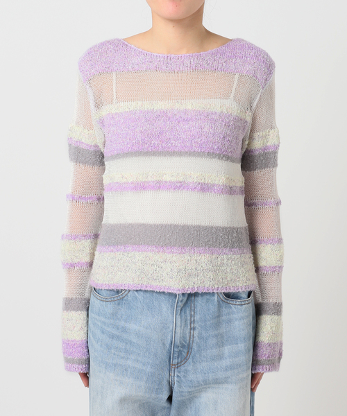 JOINT WORKS（ジョイントワークス）の「シアーボーダーニットプルオーバー / Sheer Border Knit（ニット/セーター・レディース・パープル/ピンク・FREE）」の7枚目の写真