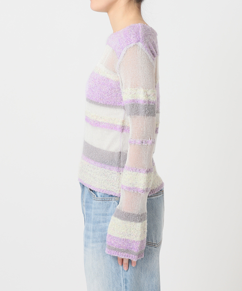 JOINT WORKS（ジョイントワークス）の「シアーボーダーニットプルオーバー / Sheer Border Knit（ニット/セーター・レディース・パープル/ピンク・FREE）」の8枚目の写真