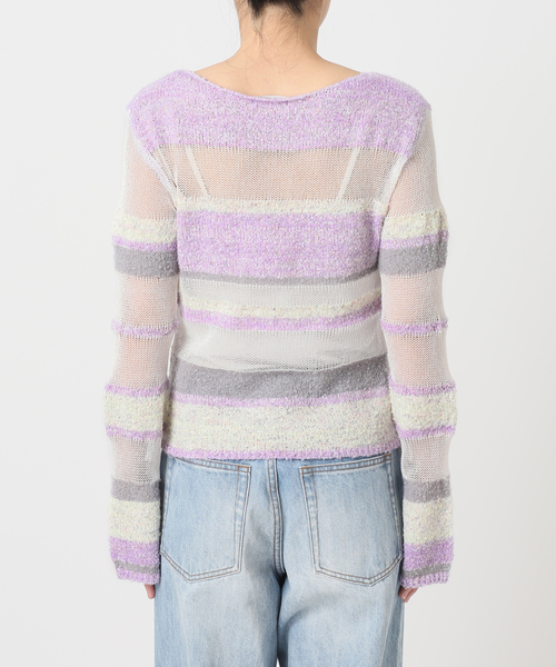 JOINT WORKS（ジョイントワークス）の「シアーボーダーニットプルオーバー / Sheer Border Knit（ニット/セーター・レディース・パープル/ピンク・FREE）」の9枚目の写真
