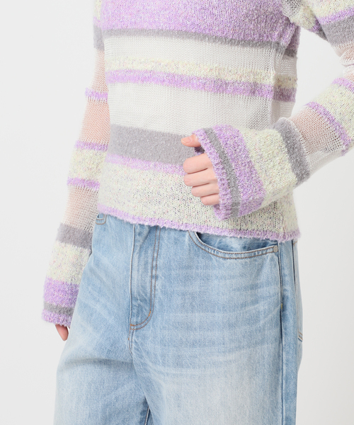 JOINT WORKS（ジョイントワークス）の「シアーボーダーニットプルオーバー / Sheer Border Knit（ニット/セーター・レディース・パープル/ピンク・FREE）」の12枚目の写真