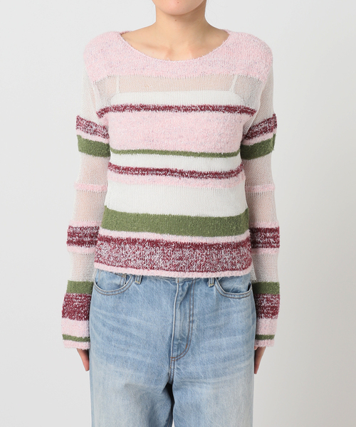 JOINT WORKS（ジョイントワークス）の「シアーボーダーニットプルオーバー / Sheer Border Knit（ニット/セーター・レディース・パープル/ピンク・FREE）」の14枚目の写真