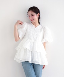 セール】パール襟ジャガードペプラムトップス（その他トップス）｜Fit