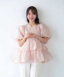シアージャガード カシュクール風ペプラムトップス