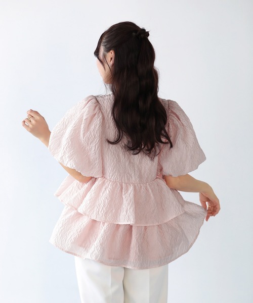Fit more シアージャガード カシュクール風ペプラムトップス セール】シアージャガード カシュクール風ペプラムトップス（その他