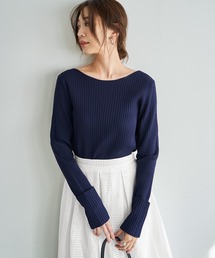 STYLE DELI（スタイルデリ）の「袖口折り返しボートネックリブトップス（ニット/セーター）」