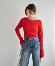 STYLE DELI（スタイルデリ）の「袖口折り返しボートネックリブトップス（ニット/セーター）」