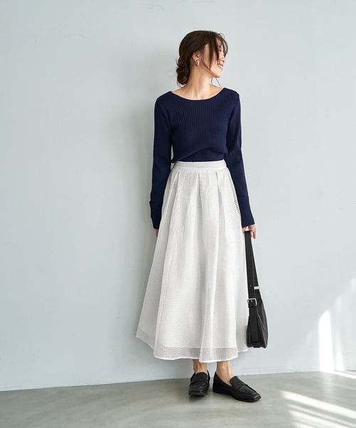 STYLE DELI（スタイルデリ）の「袖口折り返しボートネックリブトップス（ニット/セーター・レディース・ブラック/レッド/ホワイト/ネイビー・FREE）」の11枚目の写真