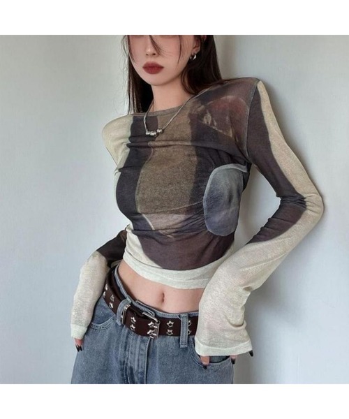 Bling Leads（ブリングリーズ）の「【Bls】 【ZL】【Bling Leads】アート柄 シア―インナー（Tシャツ/カットソー・レディース・マルチ・FREE）」の4枚目の写真