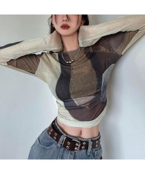 Bling Leads（ブリングリーズ）の「【Bls】 【ZL】【Bling Leads】アート柄 シア―インナー（Tシャツ/カットソー・レディース・マルチ・FREE）」の3枚目の写真