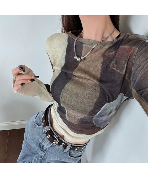 Bling Leads（ブリングリーズ）の「【Bls】 【ZL】【Bling Leads】アート柄 シア―インナー（Tシャツ/カットソー・レディース・マルチ・FREE）」の2枚目の写真