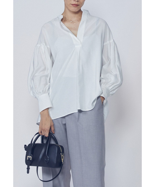 1er Arrondissement(プルミエアロンディスモン)の「モダールナイロンシルクスキッパーブラウス(シャツ/ブラウス・レディース・ブラック系その他3/オフホワイト/ベージュ・38/36)」の12枚目の写真