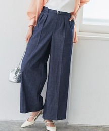 ベルト付きシャンブレーワイドパンツ