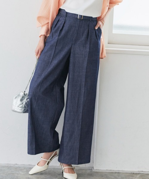 Pierrot(ピエロ)の「ベルト付きシャンブレーワイドパンツ(その他パンツ・レディース・ブルー/サックスブルー/ブラック・L/M/S/PM)」の3枚目の写真