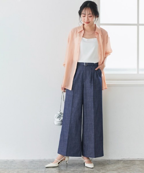 Pierrot(ピエロ)の「ベルト付きシャンブレーワイドパンツ(その他パンツ・レディース・ブルー/サックスブルー/ブラック・L/M/S/PM)」の12枚目の写真