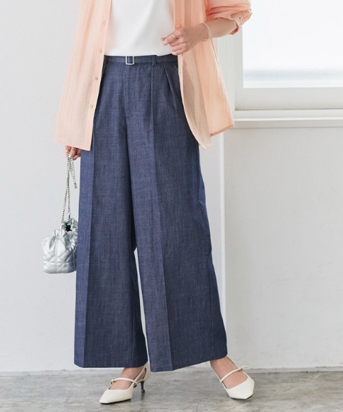 Pierrot(ピエロ)の「ベルト付きシャンブレーワイドパンツ(その他パンツ・レディース・ブルー/サックスブルー/ブラック・L/M/S/PM)」の14枚目の写真