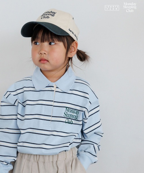 LOWRYS FARM（ローリーズファーム）の「【KIDS】Monday Sleeping Club マルチボーダーポロ  661483（ポロシャツ・キッズ・ライトブルー/ネイビー/ブラウン系その他・120cm/110cm/150cm/130cm/140cm）」の2枚目の写真