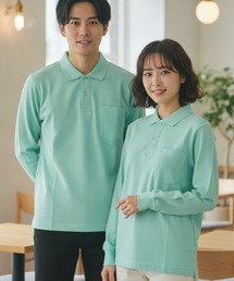 【LIFEMAX/ライフマックス】ポケット付CVC鹿の子ドライ長袖ポロ/吸汗速乾 袖口リブ ユニセックス 無地
