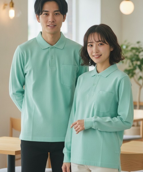 LIFEMAX(ライフマックス)の「【LIFEMAX/ライフマックス】ポケット付CVC鹿の子ドライ長袖ポロ/吸汗速乾 袖口リブ ユニセックス 無地(ポロシャツ・メンズ・グリーン系その他/ライトピンク/ブラック/オレンジ/イエロー/ホワイト/サックスブルー/ネイビー/ロイヤルブルー・SMALL/MEDIUM/LARGE/X-LARGE/XXX-LARGE/XXXX-LARGE/XXXXX-LARGE/X-SMALL)」の3枚目の写真