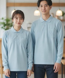 【LIFEMAX/ライフマックス】ポケット付CVC鹿の子ドライ長袖ポロ/吸汗速乾 袖口リブ ユニセックス 無地