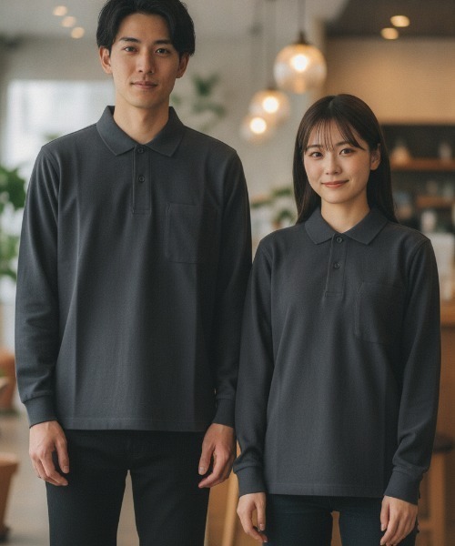 LIFEMAX(ライフマックス)の「【LIFEMAX/ライフマックス】ポケット付CVC鹿の子ドライ長袖ポロ/吸汗速乾 袖口リブ ユニセックス 無地(ポロシャツ・メンズ・グリーン系その他/ライトピンク/ブラック/オレンジ/イエロー/ホワイト/サックスブルー/ネイビー/ロイヤルブルー・SMALL/MEDIUM/LARGE/X-LARGE/XXX-LARGE/XXXX-LARGE/XXXXX-LARGE/X-SMALL)」の2枚目の写真