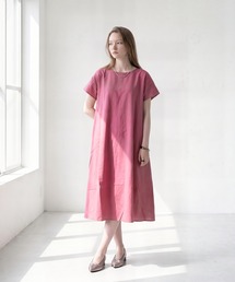 TUTIE. 綿麻混 フレアワンピース コットンリネン無地使用 フレンチスリーブ