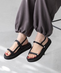 細ストラップ ビジュー 厚底サンダル