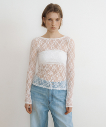 Reversible Boat & U Neck Lace Slim Top (ivory)