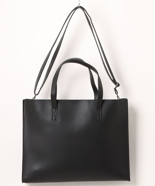 an meets zakka(アンミツザッカ)の「an meets zakka 合成皮革2WAYショルダービッグ横長スクエアトートバッグ(ショルダーバッグ・レディース・ブラック・ONESIZE)」の2枚目の写真