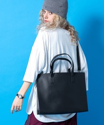 an meets zakka 合成皮革2WAYショルダービッグ横長スクエアトートバッグ