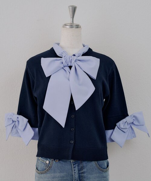 Another Branch olive des olive(アナザーブランチオリーブデオリーブ)の「【ANOTHER BRANCH】ドッツキングボウタイプルオーバー(シャツ/ブラウス・レディース・オフホワイト/グレー/ネイビー・FREE)」の4枚目の写真