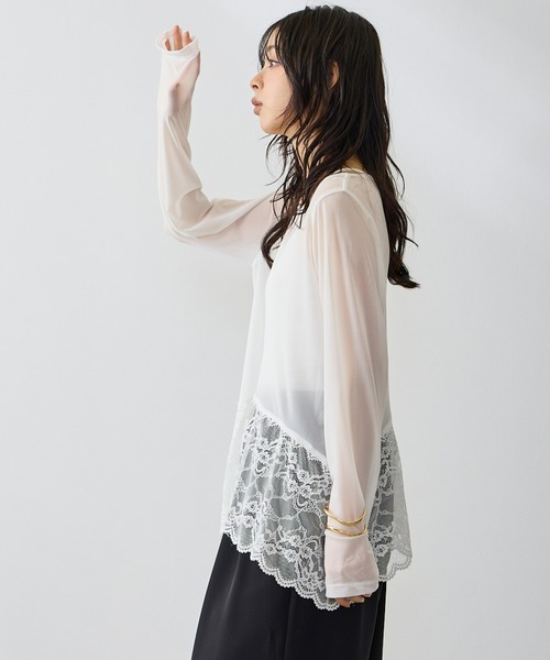 Anclear oui(アンクリアウィ)の「チュールレースヘムプルオーバー(Tシャツ/カットソー・レディース・White・F)」の22枚目の写真