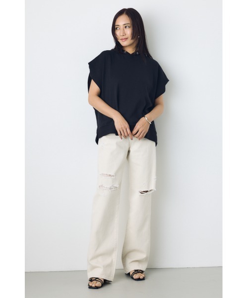 AZUL by moussy(アズールバイマウジー)の「【WEB限定】【身長/骨格別着用画像あり】AZUL DENIM ダメージストレートデニム ロング丈(デニムパンツ・レディース・アイボリー/ライトブルー・24inch/25inch/26inch/27inch)」の11枚目の写真