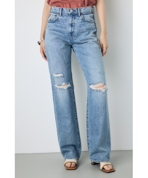 AZUL by moussy(アズールバイマウジー)の「【WEB限定】【身長/骨格別着用画像あり】AZUL DENIM ダメージストレートデニム ロング丈(デニムパンツ・レディース・アイボリー/ライトブルー・24inch/25inch/26inch/27inch)」の14枚目の写真
