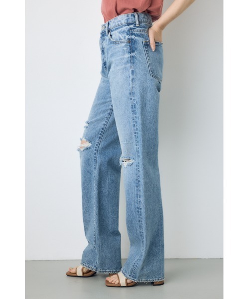 AZUL by moussy(アズールバイマウジー)の「【WEB限定】【身長/骨格別着用画像あり】AZUL DENIM ダメージストレートデニム ロング丈(デニムパンツ・レディース・アイボリー/ライトブルー・24inch/25inch/26inch/27inch)」の16枚目の写真