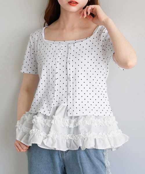 セール】半袖カーディガン×裾フリルキャミSET（Tシャツ/カットソー
