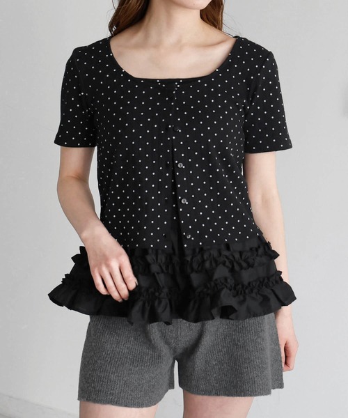 tiptop(ティップトップ)の「半袖カーディガン×裾フリルキャミSET(Tシャツ/カットソー・レディース・ブラック系その他/オフホワイト/ホワイト系その他/サックスブルー・FREE)」の3枚目の写真