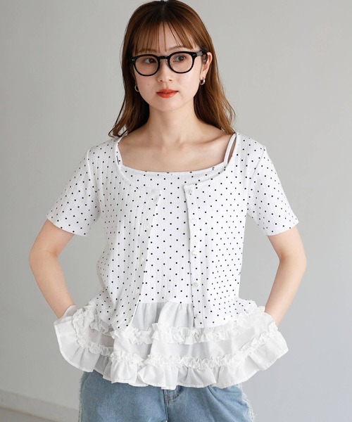 tiptop(ティップトップ)の「半袖カーディガン×裾フリルキャミSET(Tシャツ/カットソー・レディース・ブラック系その他/オフホワイト/ホワイト系その他/サックスブルー・FREE)」の14枚目の写真