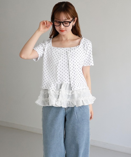 tiptop(ティップトップ)の「半袖カーディガン×裾フリルキャミSET(Tシャツ/カットソー・レディース・ブラック系その他/オフホワイト/ホワイト系その他/サックスブルー・FREE)」の15枚目の写真