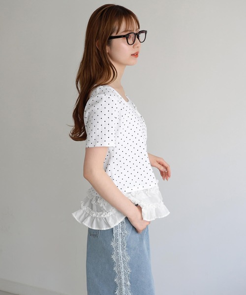 tiptop(ティップトップ)の「半袖カーディガン×裾フリルキャミSET(Tシャツ/カットソー・レディース・ブラック系その他/オフホワイト/ホワイト系その他/サックスブルー・FREE)」の16枚目の写真