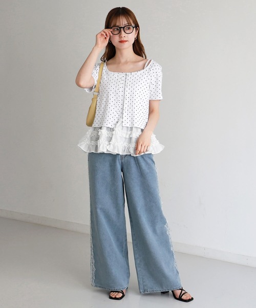 tiptop(ティップトップ)の「半袖カーディガン×裾フリルキャミSET(Tシャツ/カットソー・レディース・ブラック系その他/オフホワイト/ホワイト系その他/サックスブルー・FREE)」の17枚目の写真